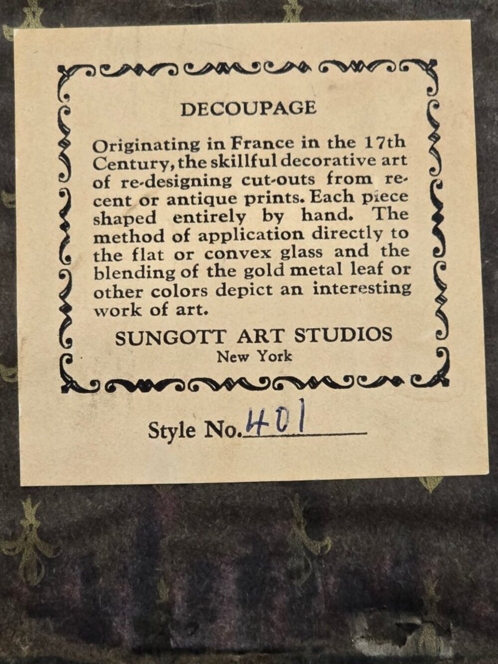 Vintage 1950's Sungott Art Studios Framed Decoupage Artwork With Gold Leaf READ - Picture 4 of 14